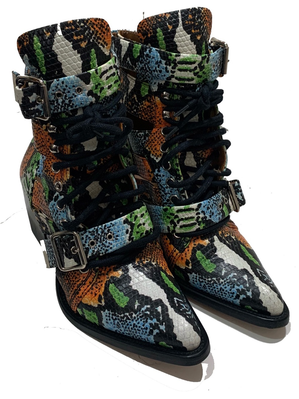 chloe multicolor python-print ankle boots